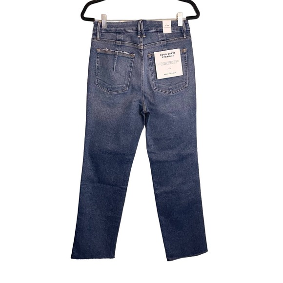 GOOD AMERICAN Blue Raw Distressed Good Curve Straight Leg Denim Jeans Size 6 NWT - Picture 2 of 16